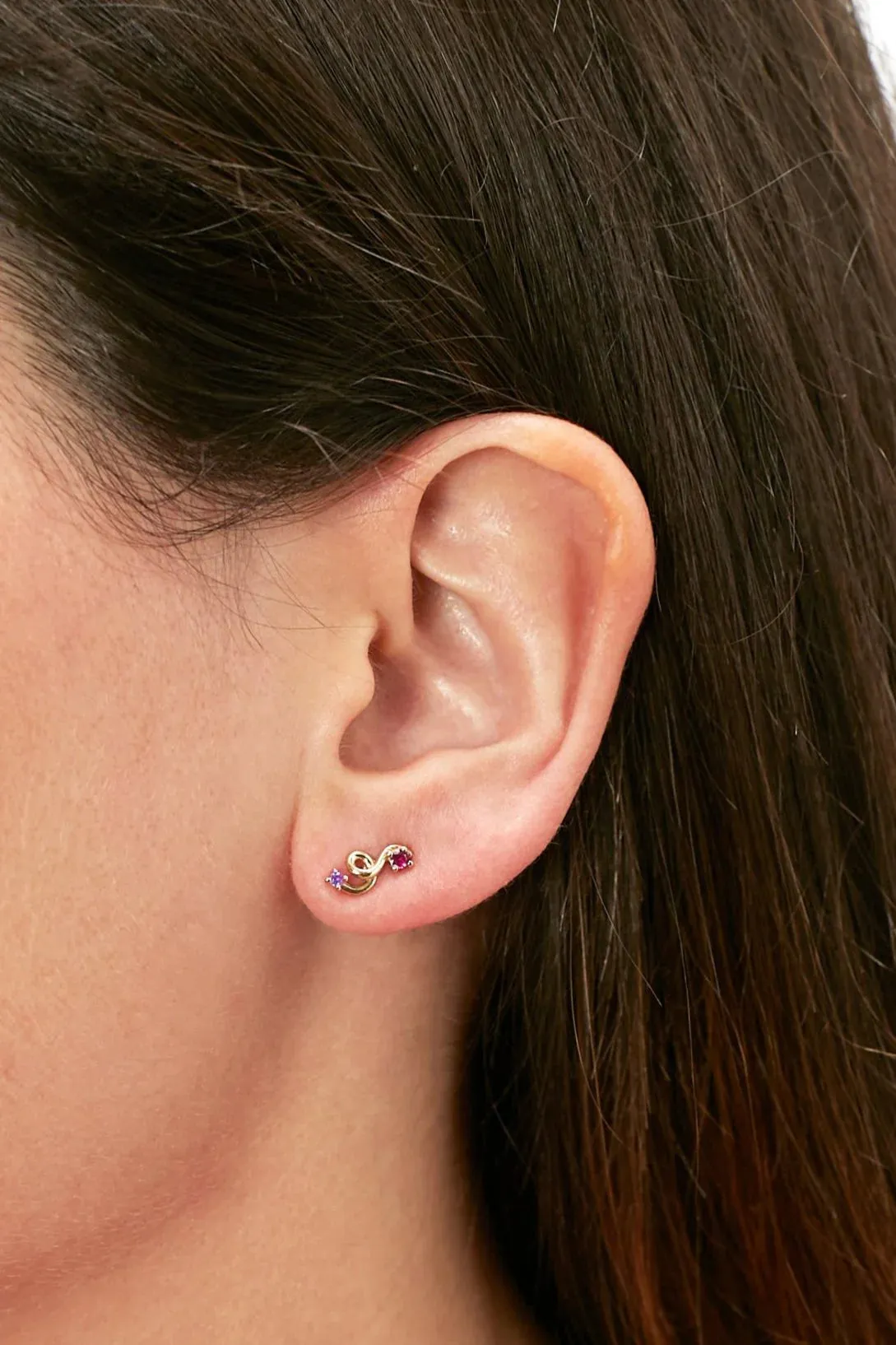 Pink Sapphire and Ruby Mini Loop Earring