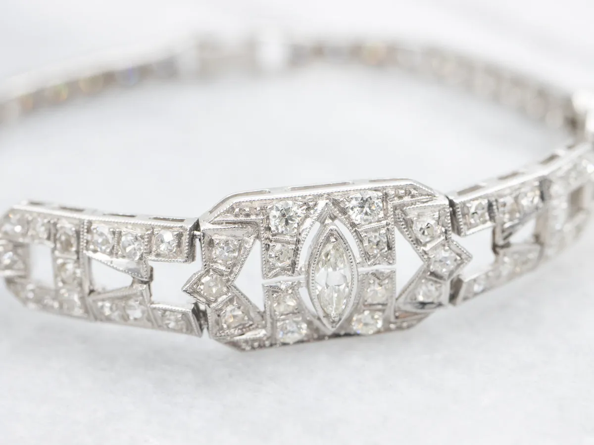 Platinum Art Deco Style Diamond Encrusted Tennis Bracelet