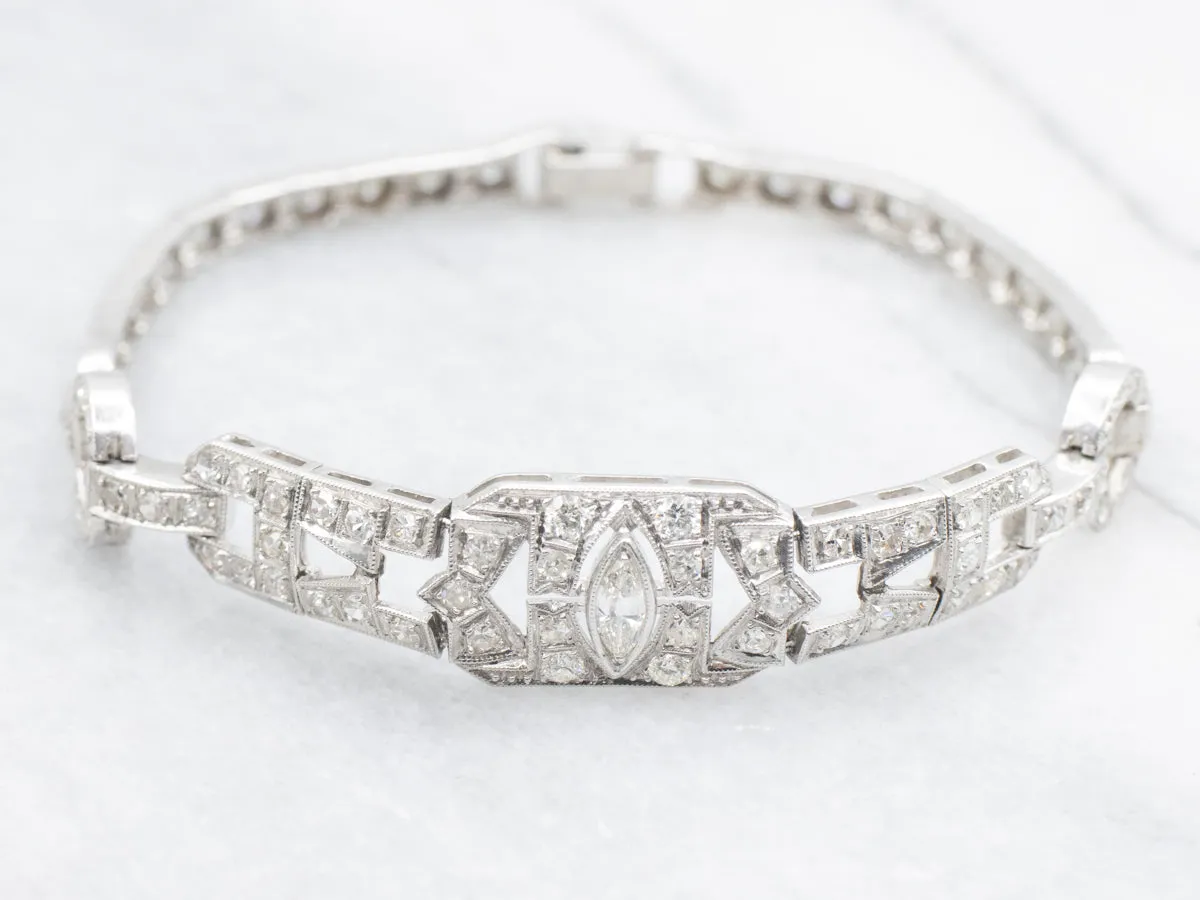 Platinum Art Deco Style Diamond Encrusted Tennis Bracelet