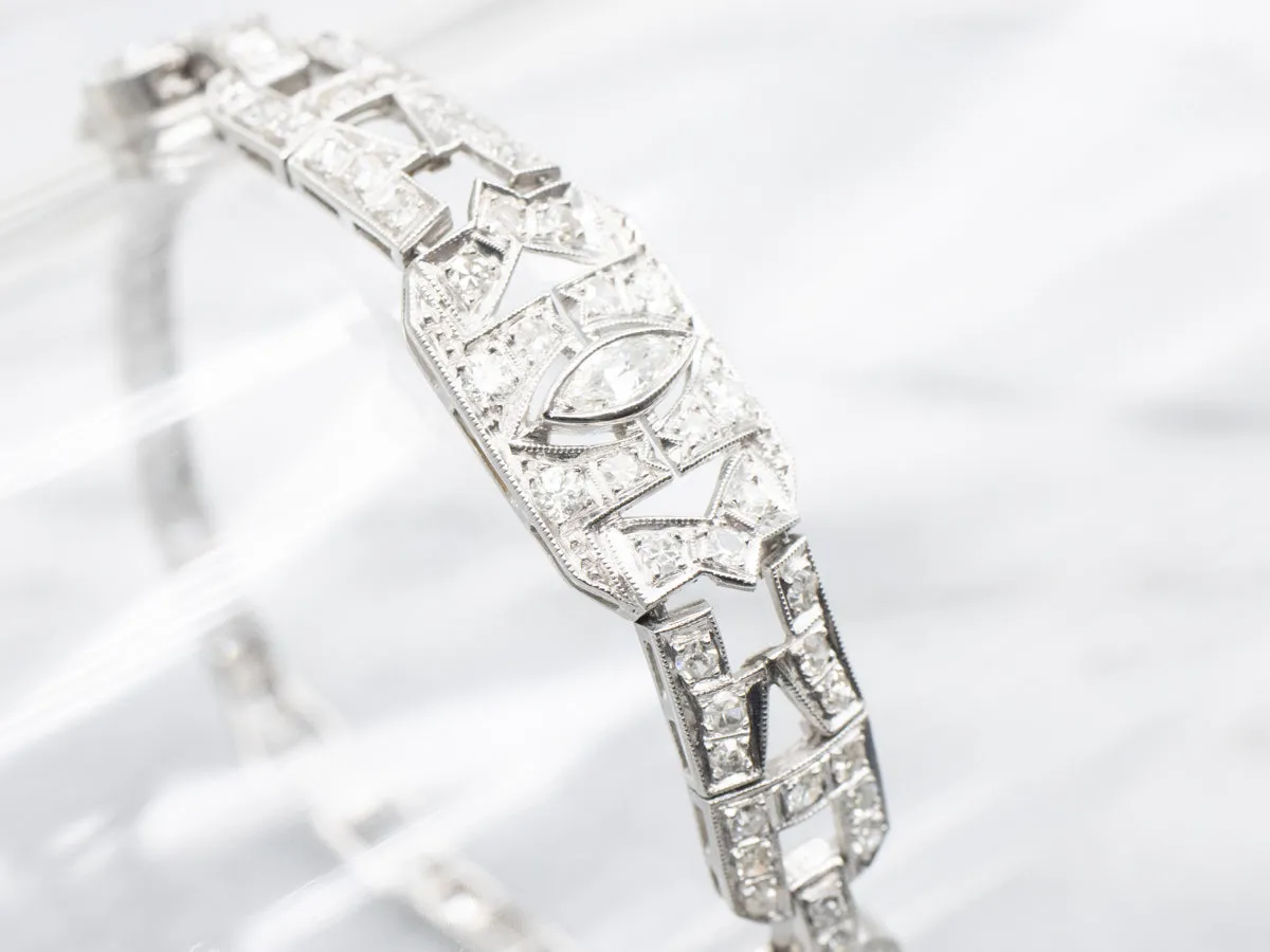 Platinum Art Deco Style Diamond Encrusted Tennis Bracelet