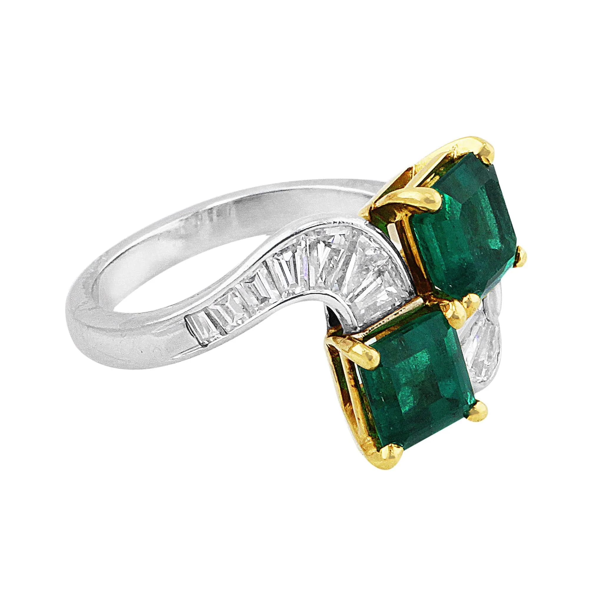 Platinum Colombian Emerald Bypass Ring, GIA Certified