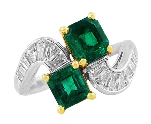 Platinum Colombian Emerald Bypass Ring, GIA Certified