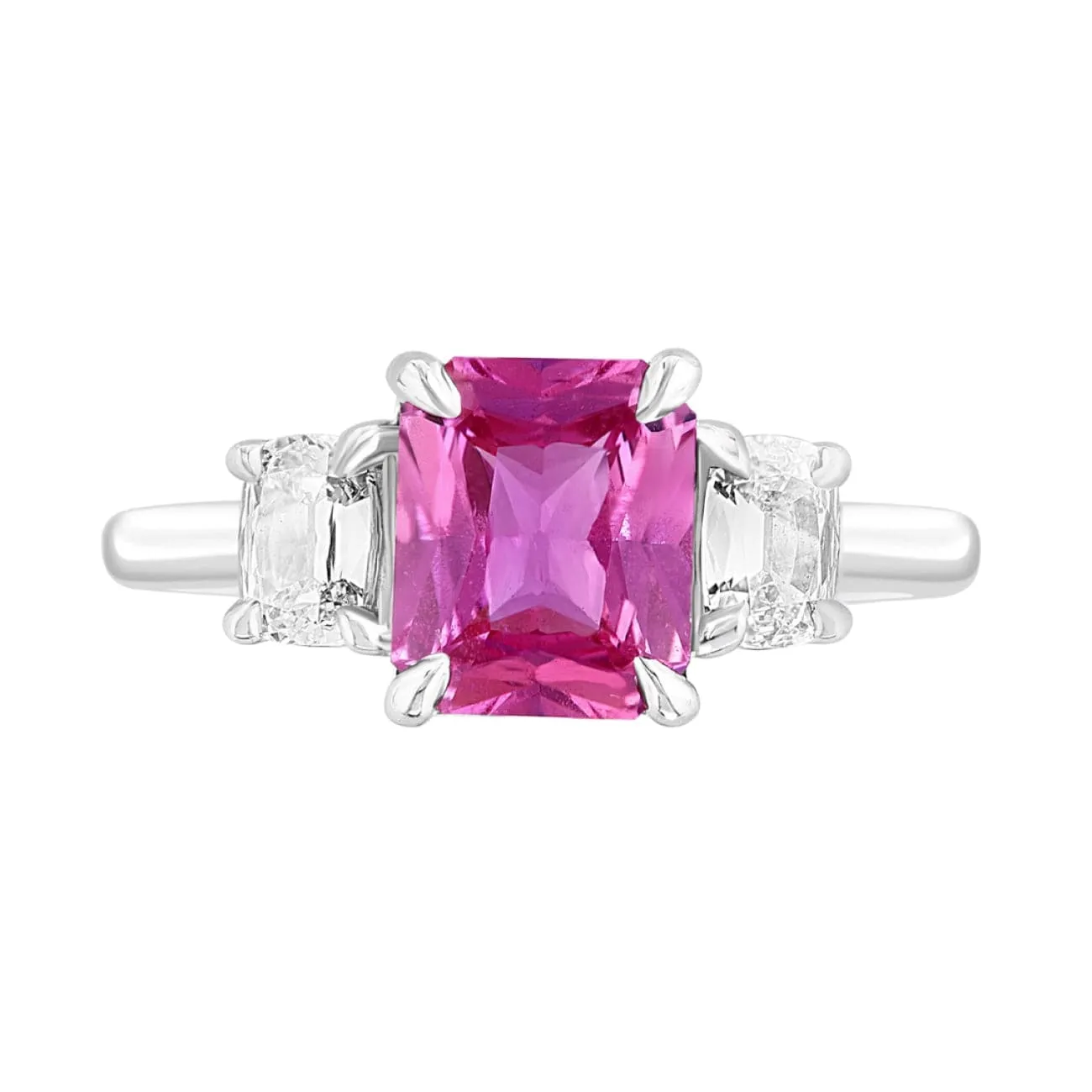 Platinum Cushion Pink Sapphire & Diamond Ring