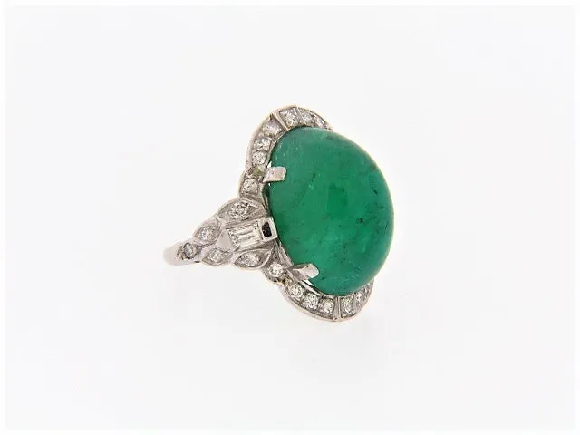 PLATINUM EMERALD AND DIAMOND RING