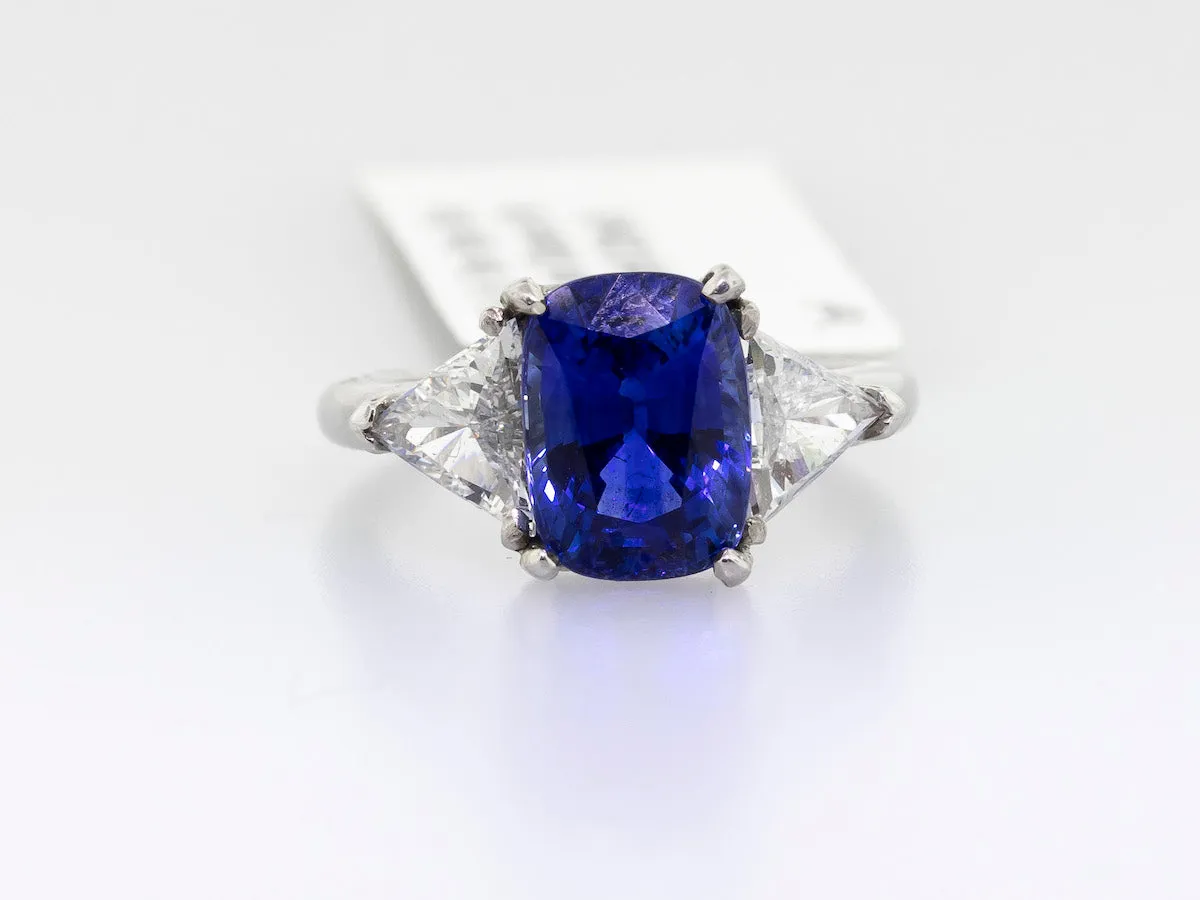 Platinum Extra Extra Fine Royal Blue Sapphire Ring 3.29ct Blue Sapphire Cushion
