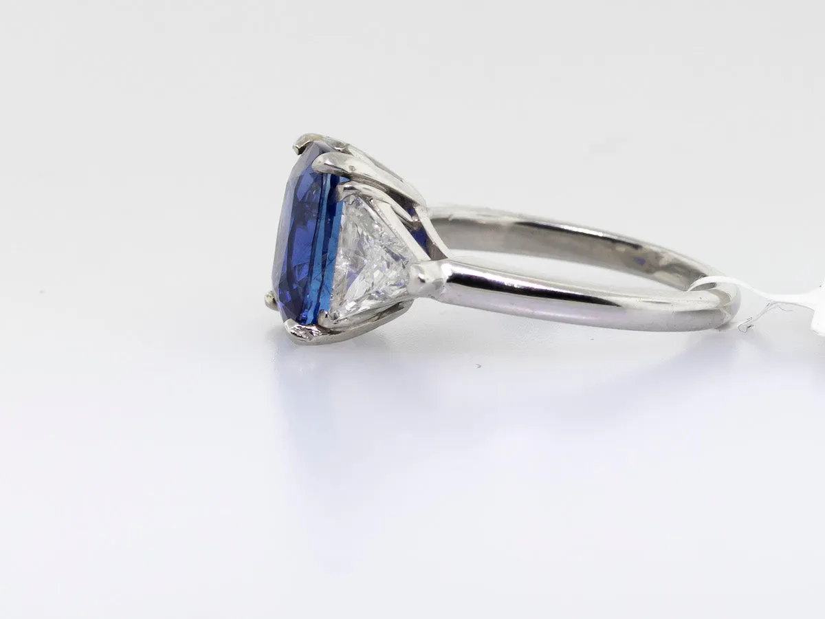 Platinum Extra Extra Fine Royal Blue Sapphire Ring 3.29ct Blue Sapphire Cushion