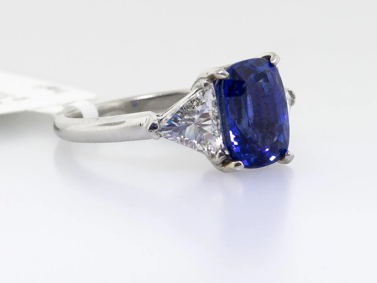 Platinum Extra Extra Fine Royal Blue Sapphire Ring 3.29ct Blue Sapphire Cushion