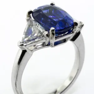 Platinum Extra Extra Fine Royal Blue Sapphire Ring 3.29ct Blue Sapphire Cushion
