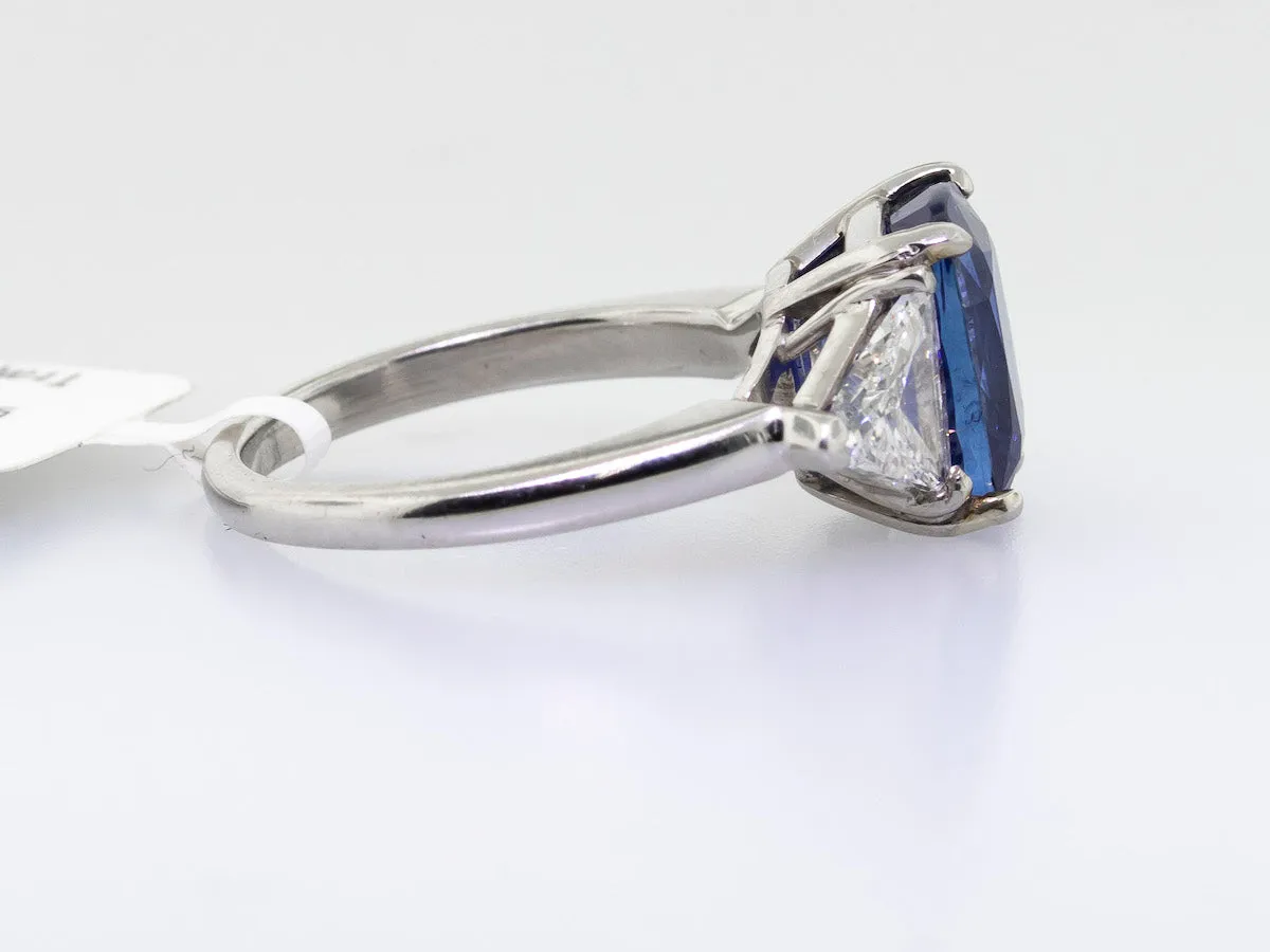 Platinum Extra Extra Fine Royal Blue Sapphire Ring 3.29ct Blue Sapphire Cushion