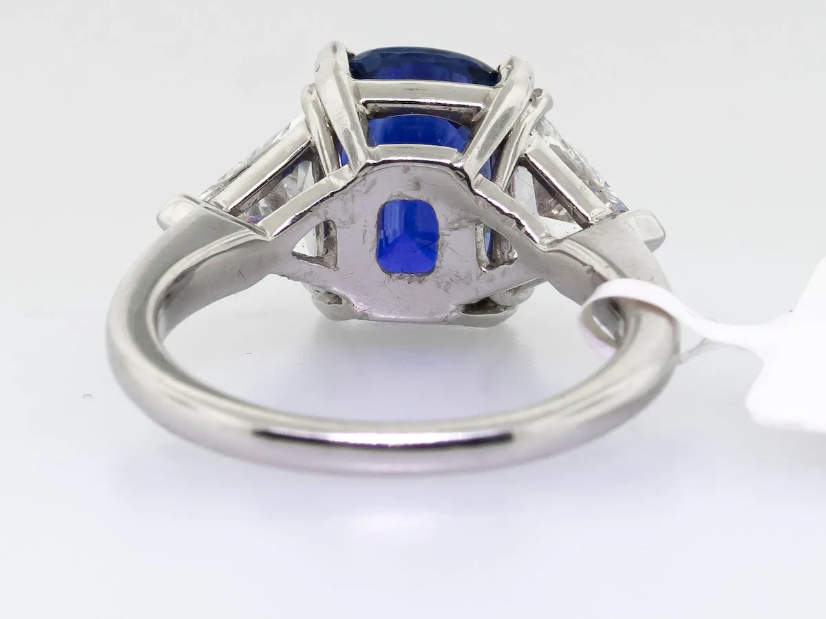 Platinum Extra Extra Fine Royal Blue Sapphire Ring 3.29ct Blue Sapphire Cushion