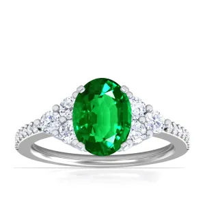 Platinum Oval Emerald And Diamond Cluster Ring (2.21ctw)