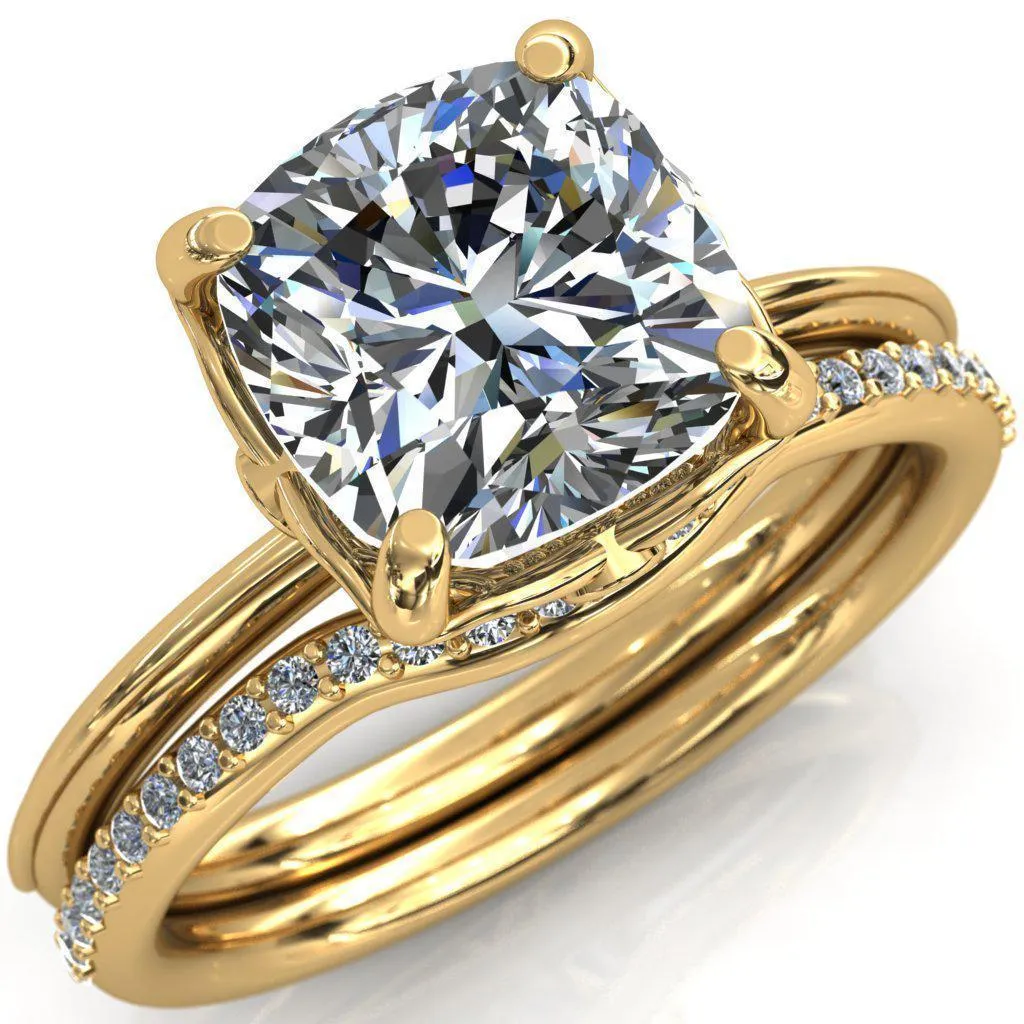Pome Cushion Center Stone Small Wings Rail Engagement Ring
