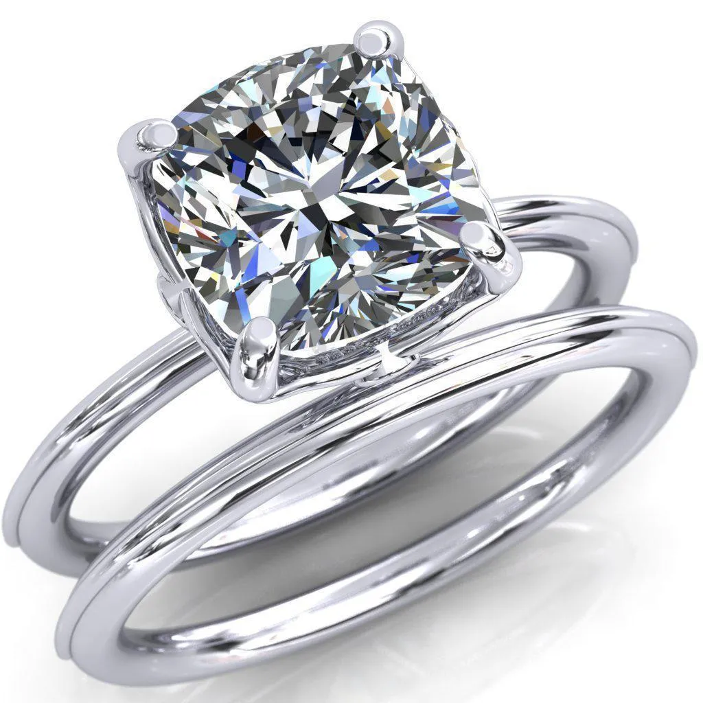 Pome Cushion Center Stone Small Wings Rail Engagement Ring