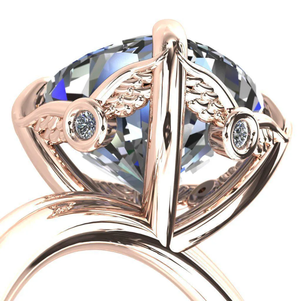 Pome Cushion Center Stone Small Wings Rail Engagement Ring