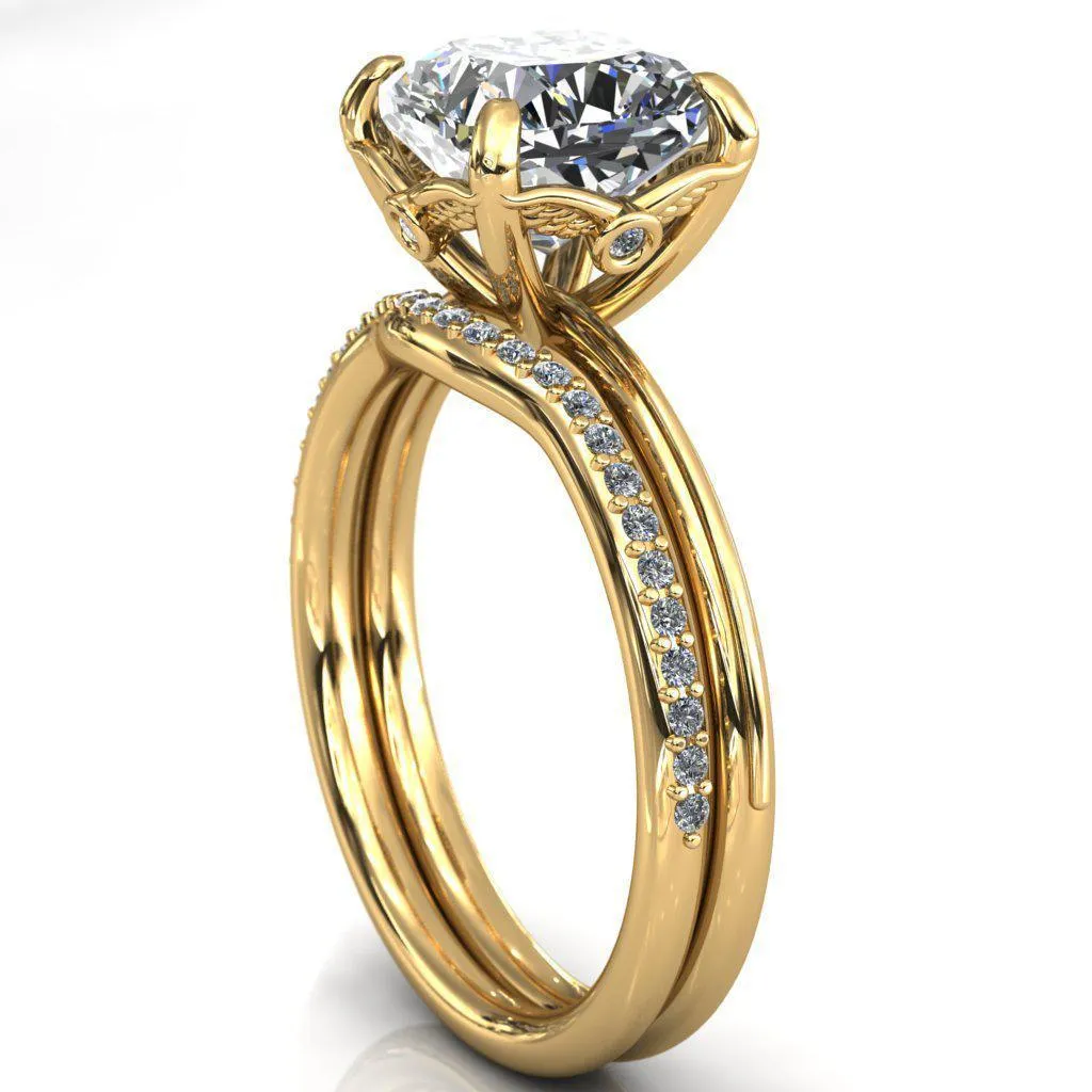 Pome Cushion Center Stone Small Wings Rail Engagement Ring
