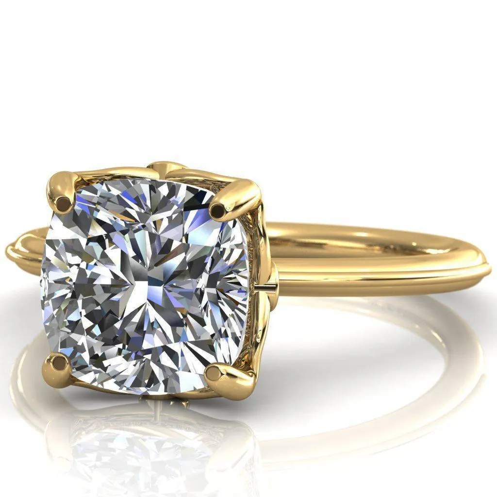 Pome Cushion Center Stone Small Wings Rail Engagement Ring