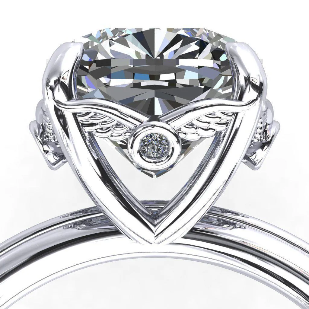 Pome Cushion Center Stone Small Wings Rail Engagement Ring