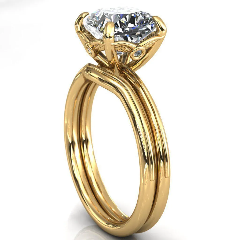 Pome Cushion Center Stone Small Wings Rail Engagement Ring