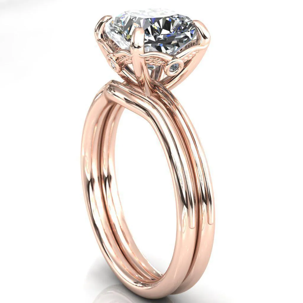 Pome Cushion Center Stone Small Wings Rail Engagement Ring