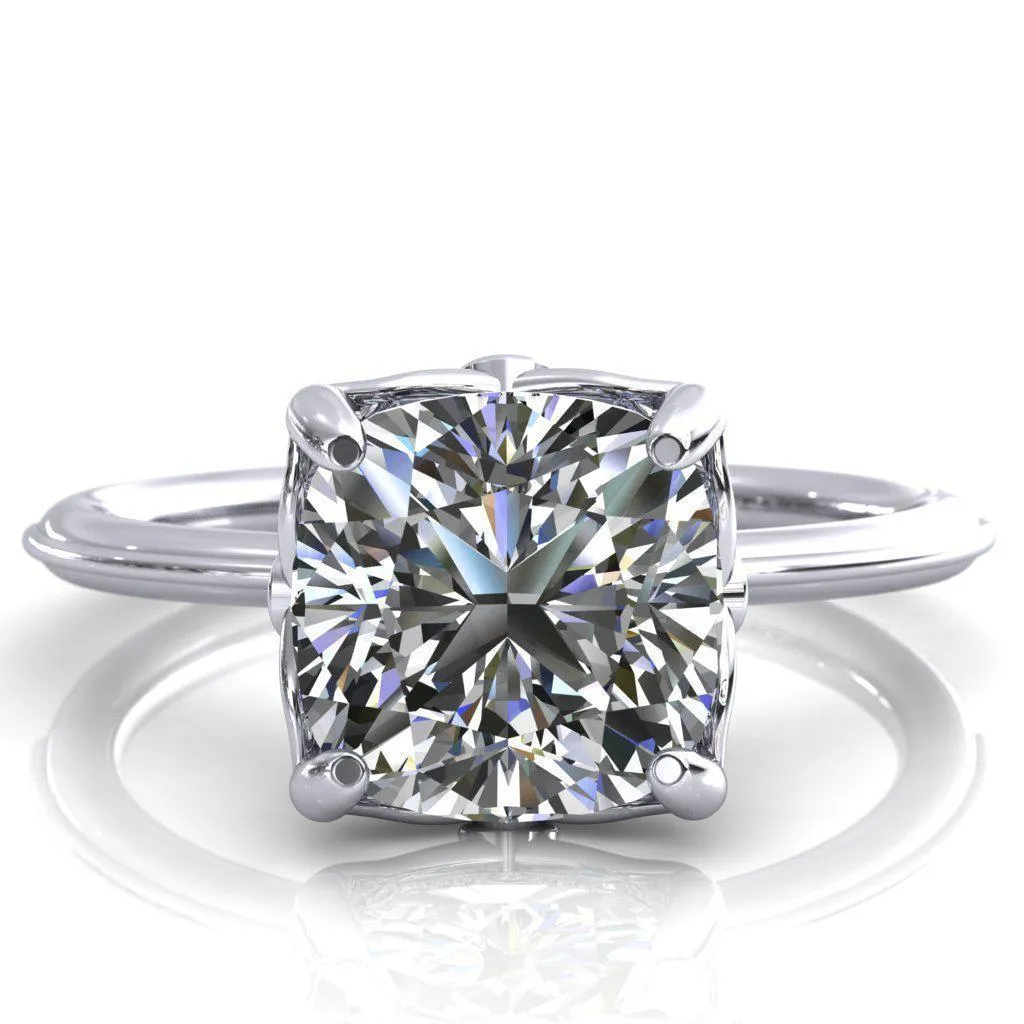 Pome Cushion Center Stone Small Wings Rail Engagement Ring
