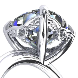 Pome Cushion Center Stone Small Wings Rail Engagement Ring