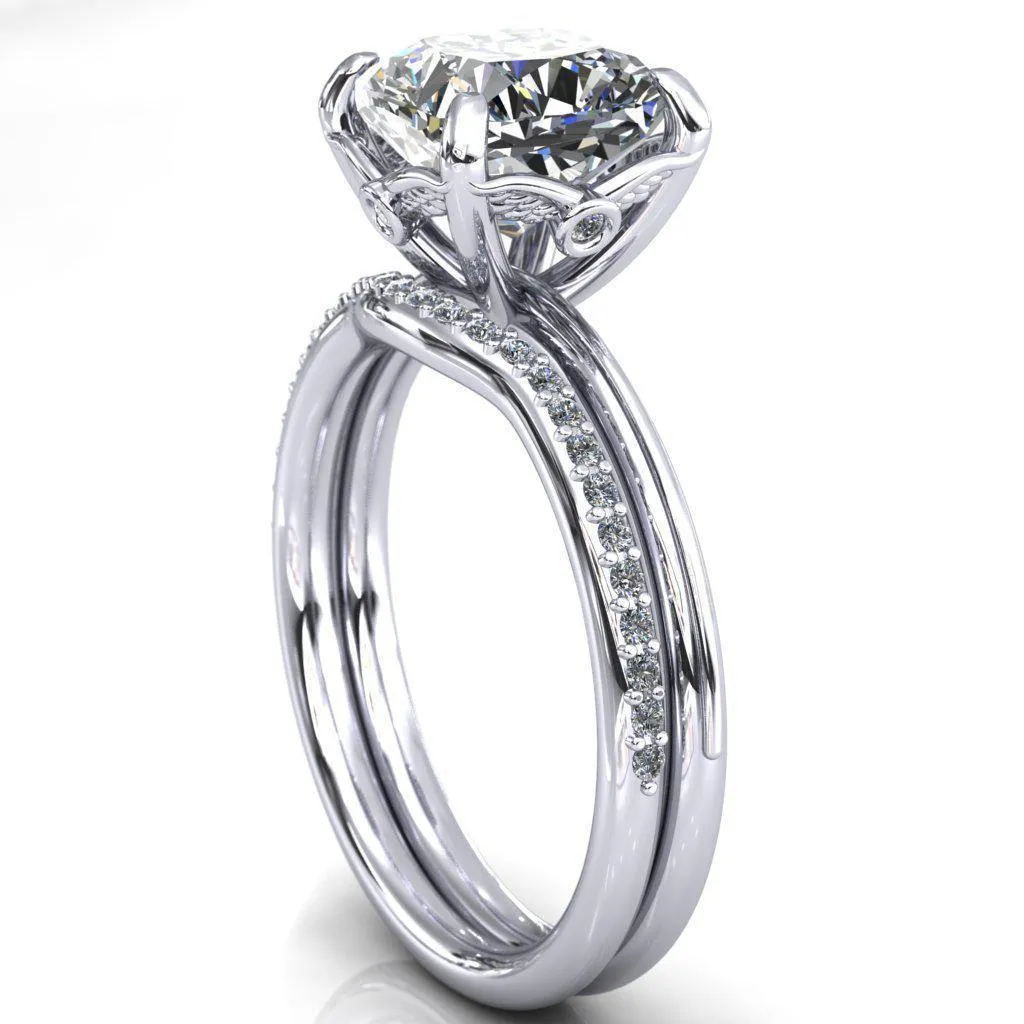 Pome Cushion Center Stone Small Wings Rail Engagement Ring