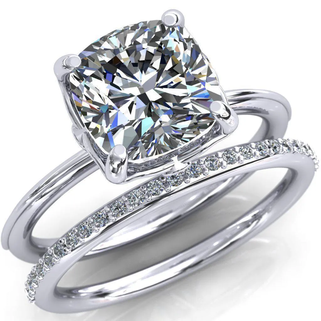 Pome Cushion Center Stone Small Wings Rail Engagement Ring