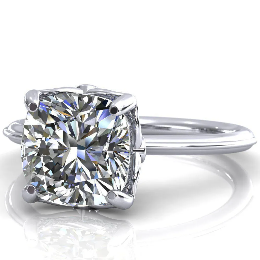 Pome Cushion Center Stone Small Wings Rail Engagement Ring