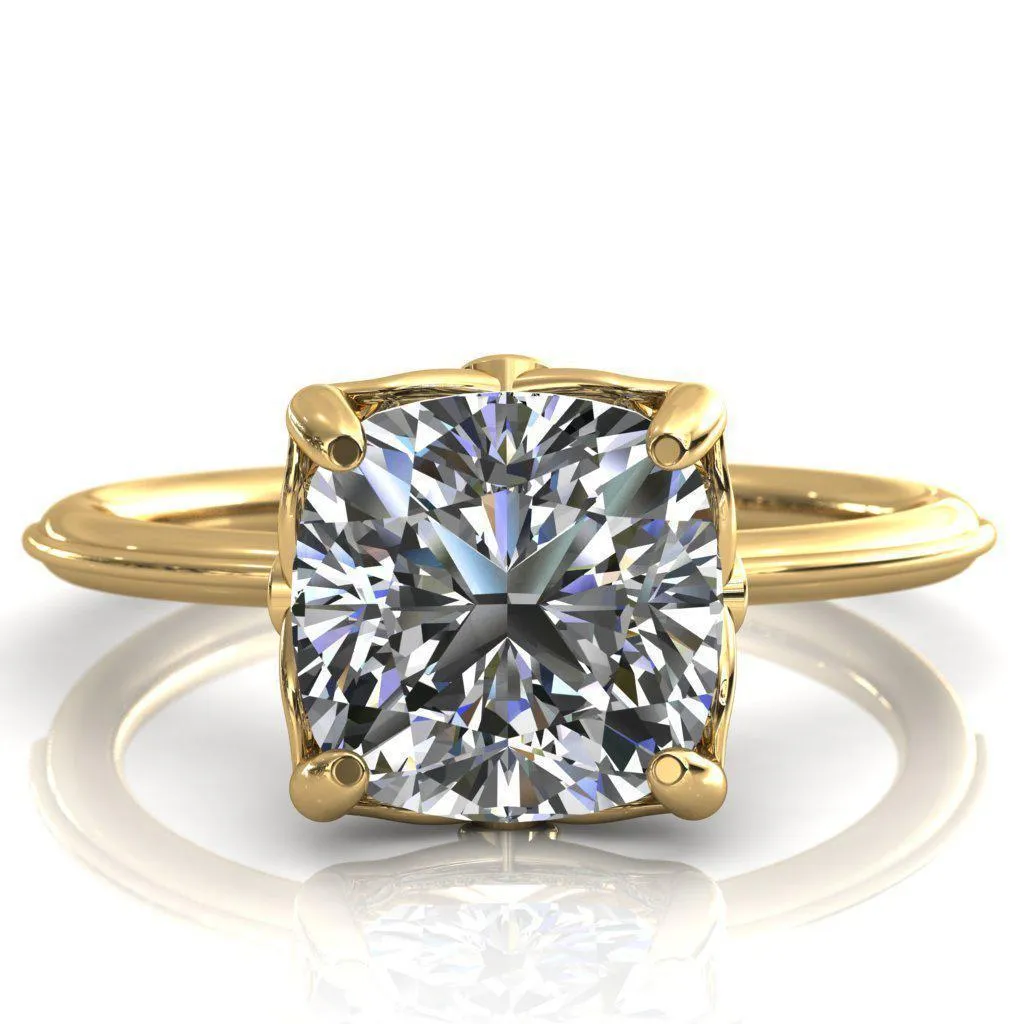 Pome Cushion Center Stone Small Wings Rail Engagement Ring