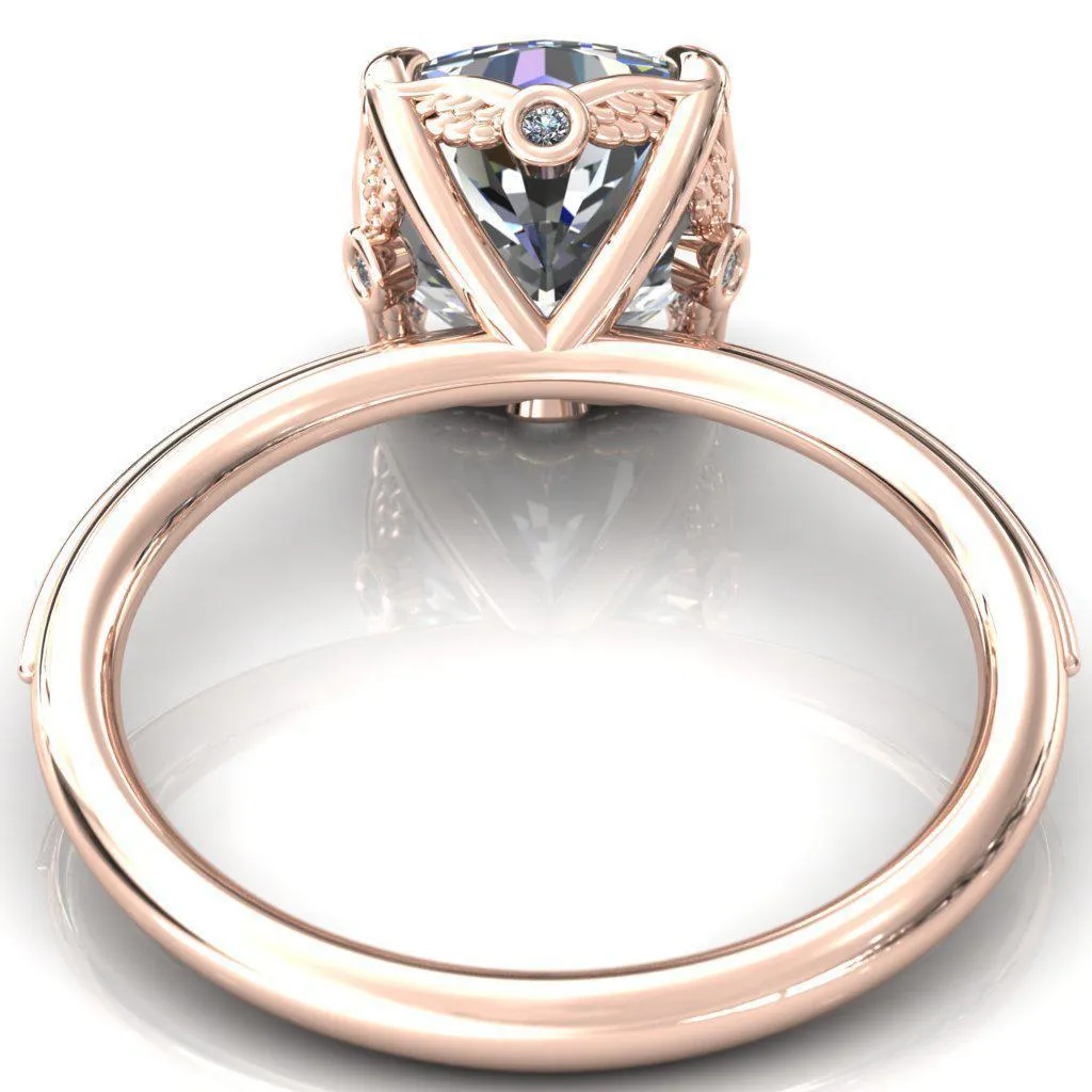 Pome Cushion Center Stone Small Wings Rail Engagement Ring