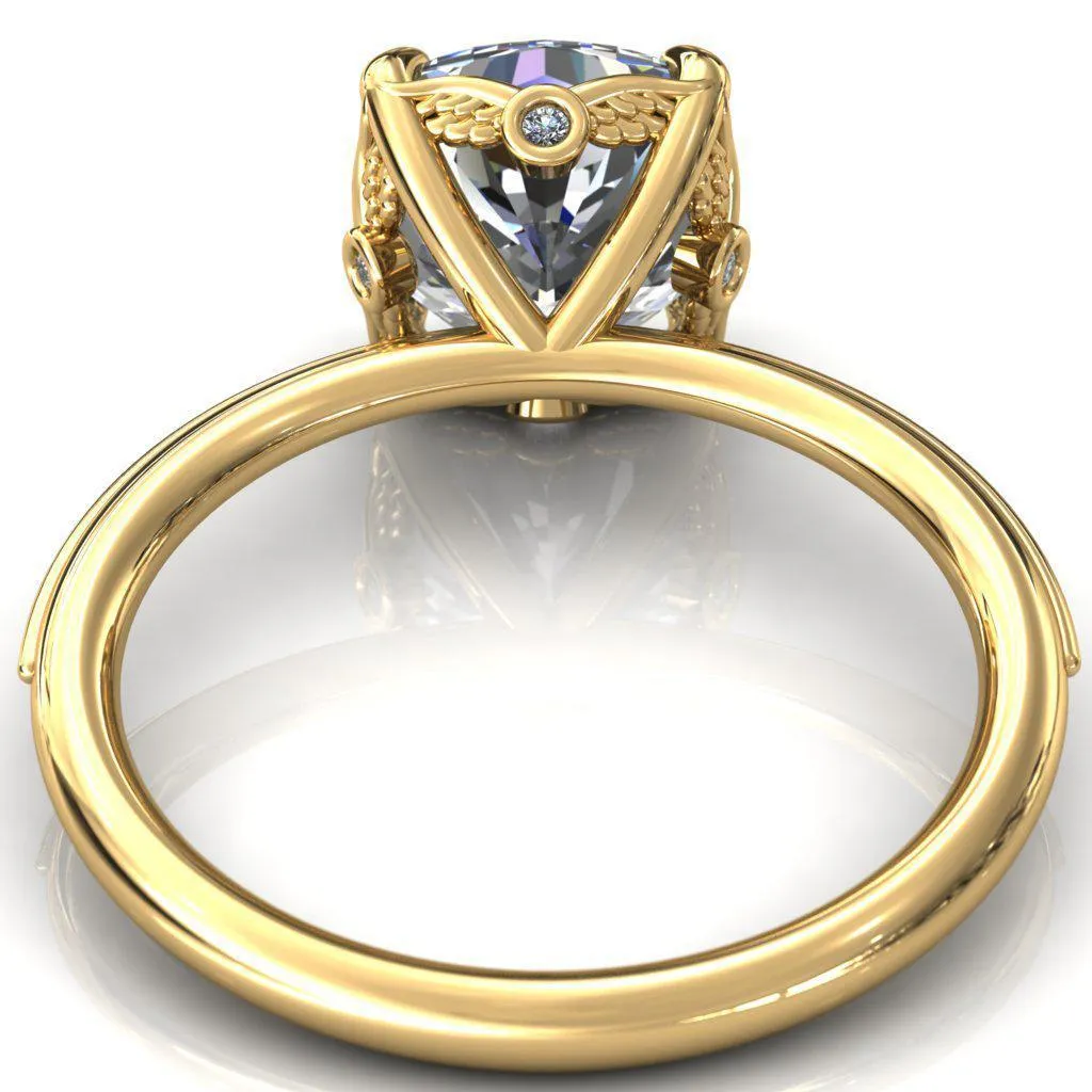 Pome Cushion Center Stone Small Wings Rail Engagement Ring