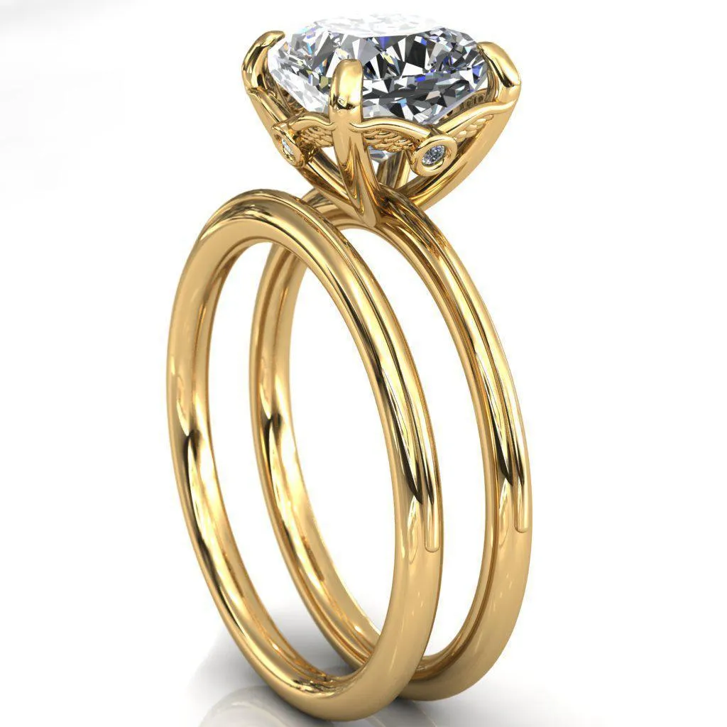 Pome Cushion Center Stone Small Wings Rail Engagement Ring