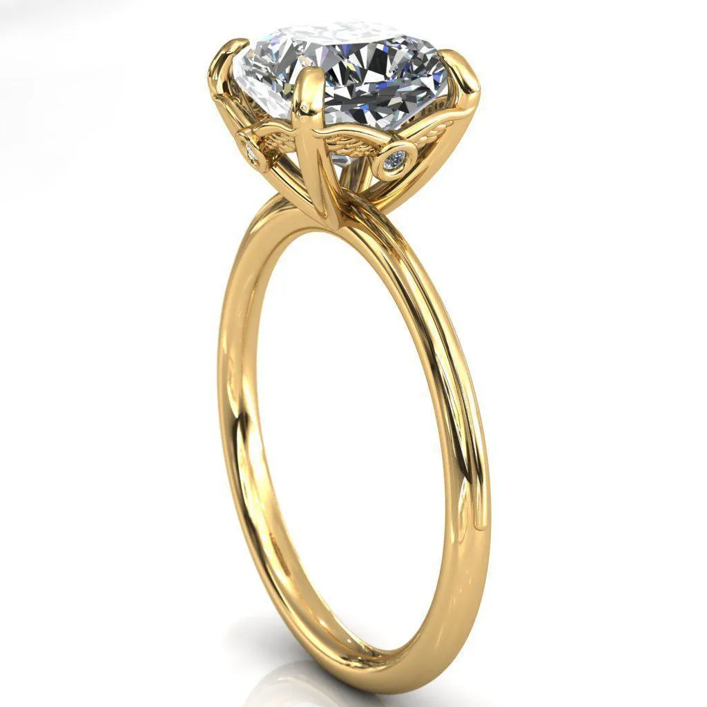 Pome Cushion Center Stone Small Wings Rail Engagement Ring