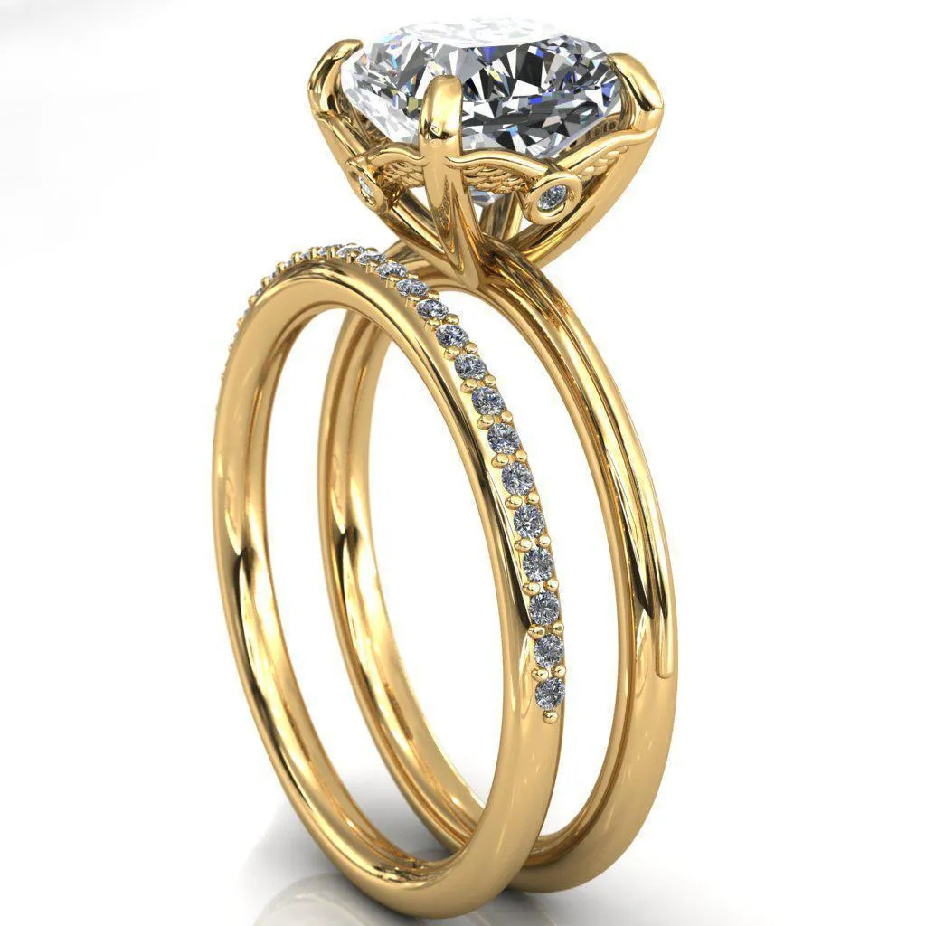 Pome Cushion Center Stone Small Wings Rail Engagement Ring