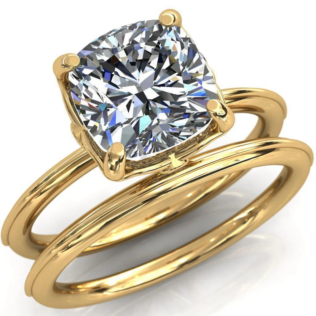 Pome Cushion Center Stone Small Wings Rail Engagement Ring