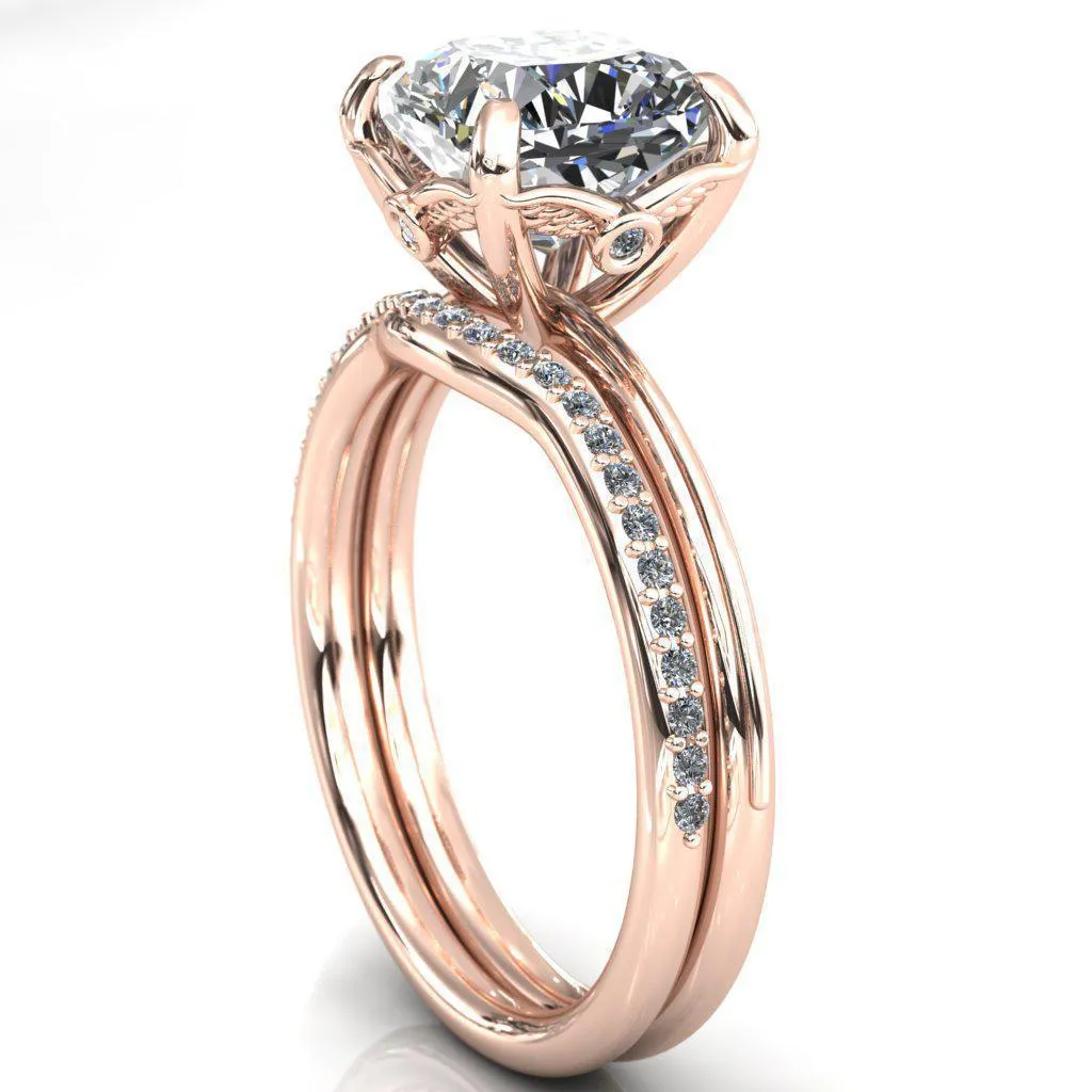 Pome Cushion Center Stone Small Wings Rail Engagement Ring