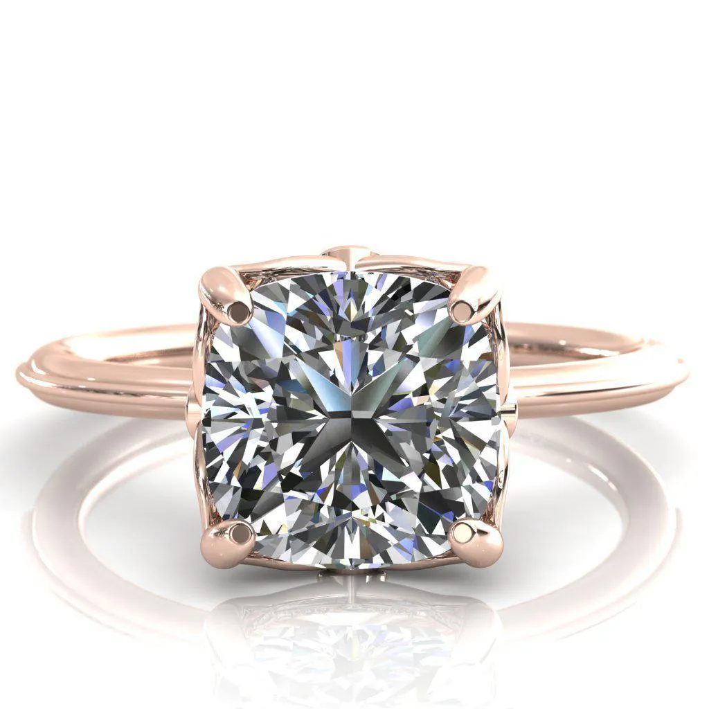 Pome Cushion Center Stone Small Wings Rail Engagement Ring