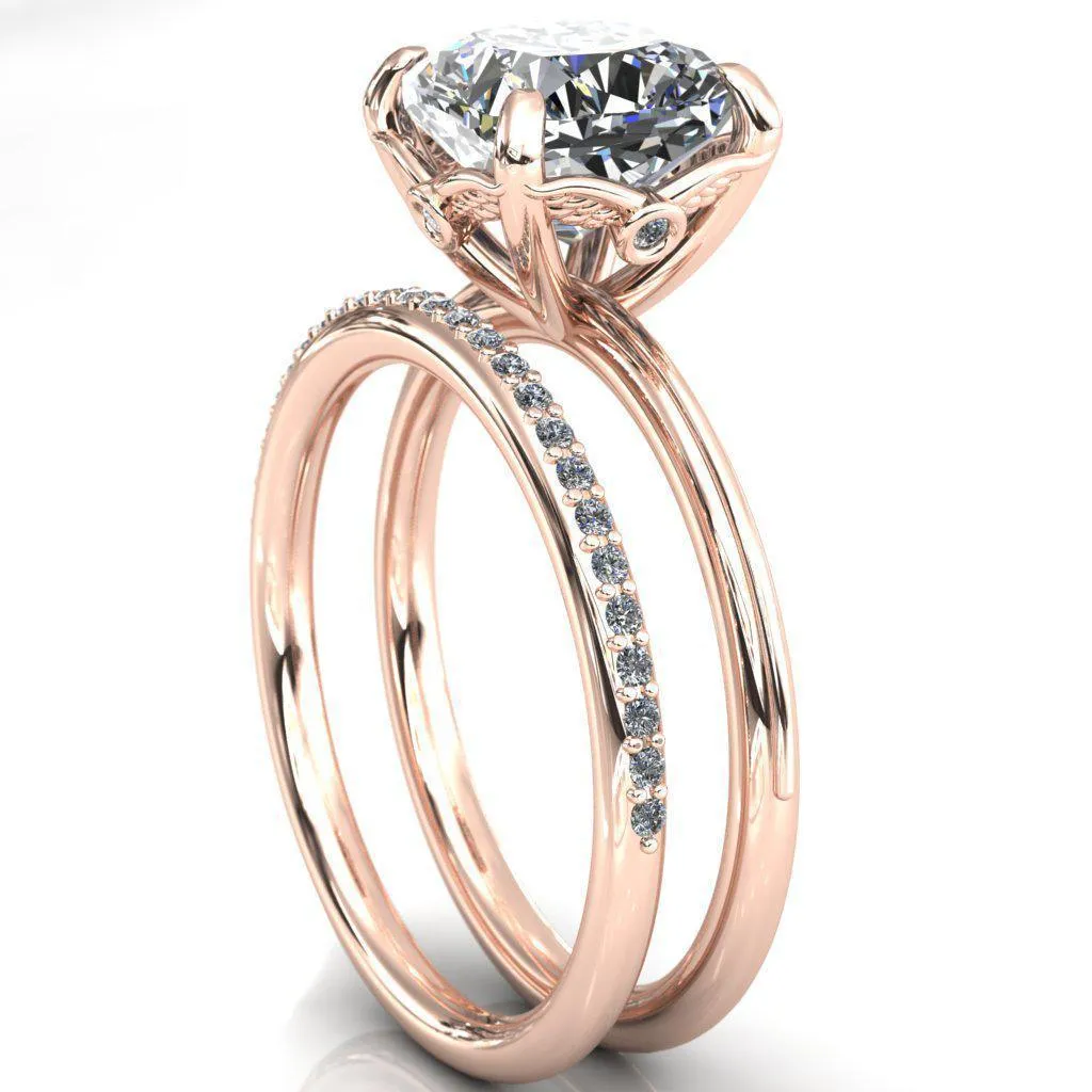 Pome Cushion Center Stone Small Wings Rail Engagement Ring