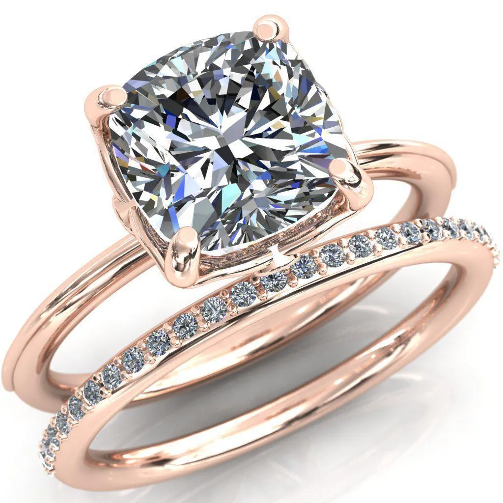 Pome Cushion Center Stone Small Wings Rail Engagement Ring