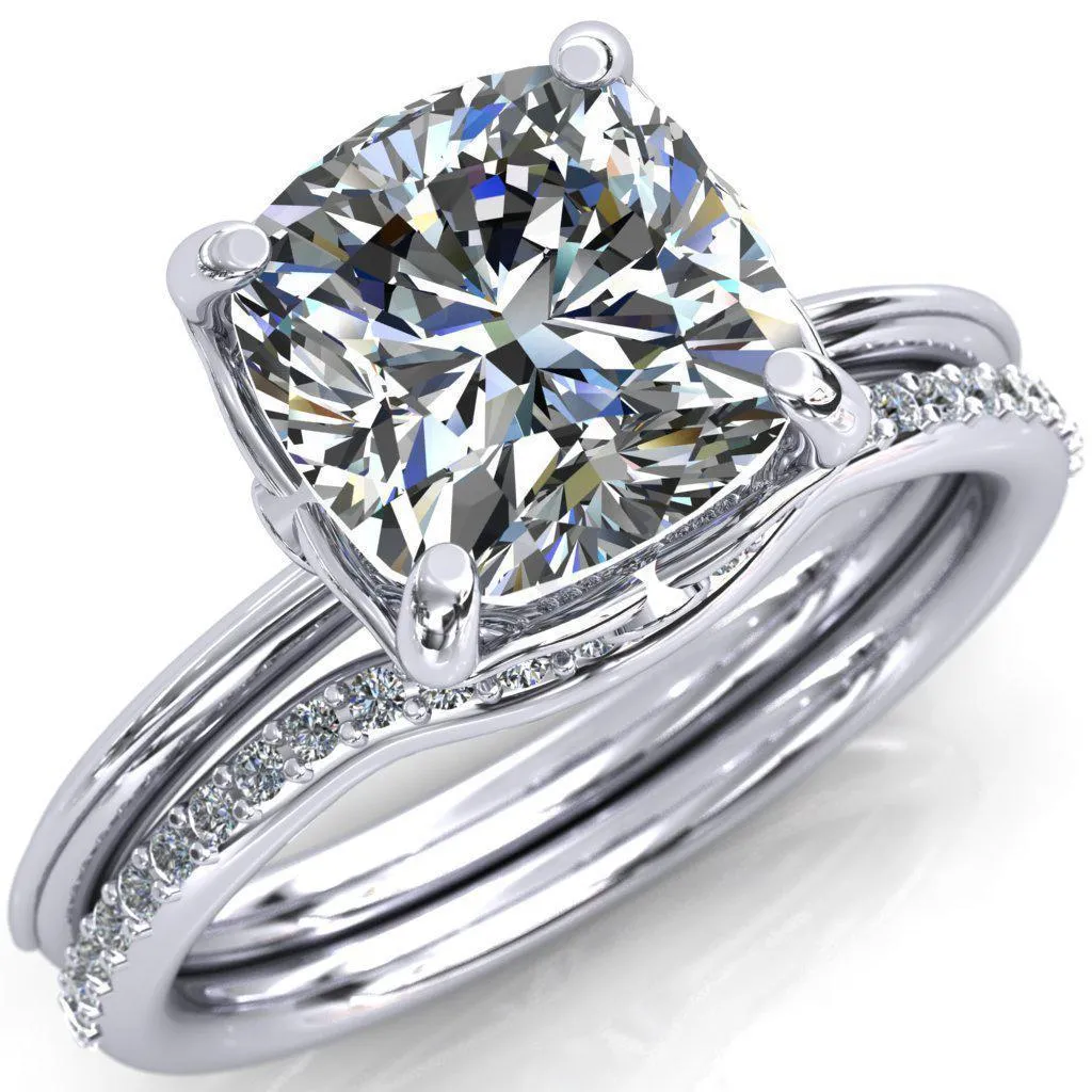 Pome Cushion Center Stone Small Wings Rail Engagement Ring