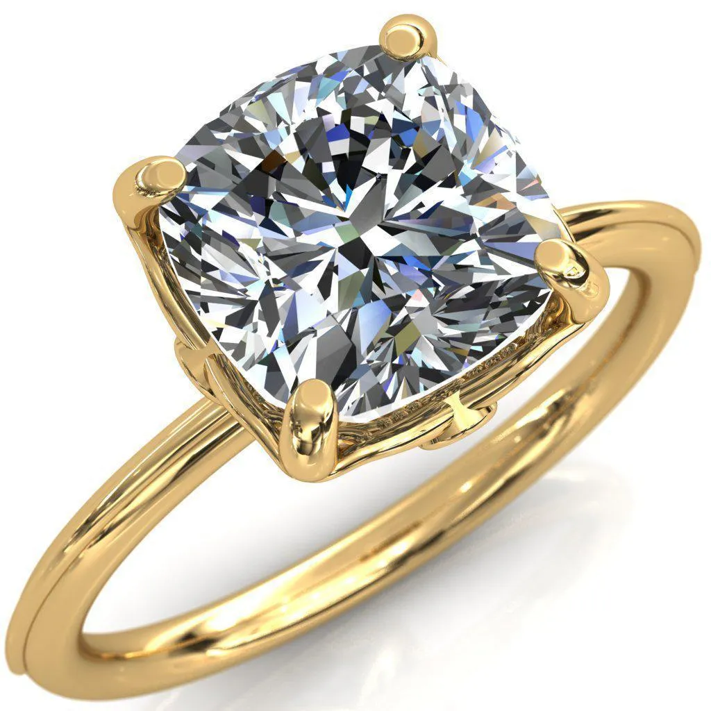 Pome Cushion Center Stone Small Wings Rail Engagement Ring