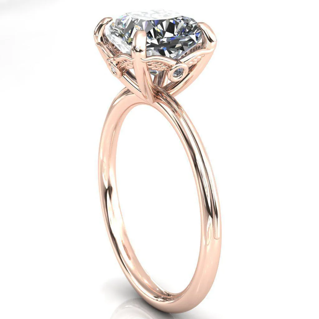 Pome Cushion Center Stone Small Wings Rail Engagement Ring