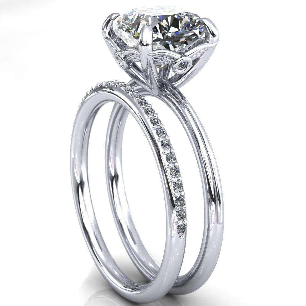 Pome Cushion Center Stone Small Wings Rail Engagement Ring