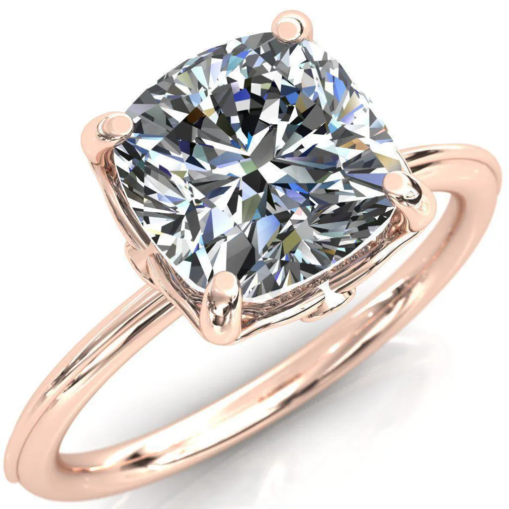 Pome Cushion Center Stone Small Wings Rail Engagement Ring