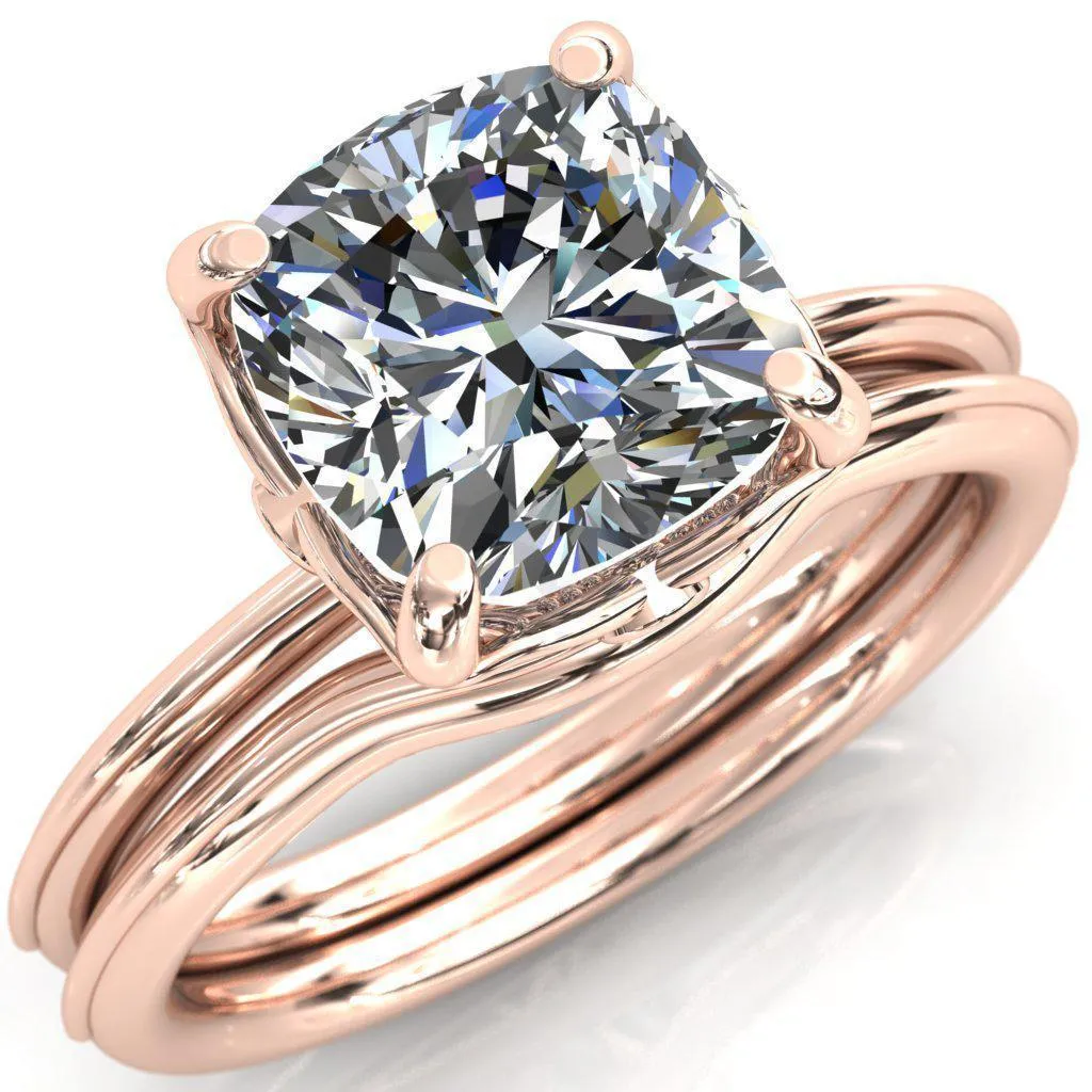 Pome Cushion Center Stone Small Wings Rail Engagement Ring