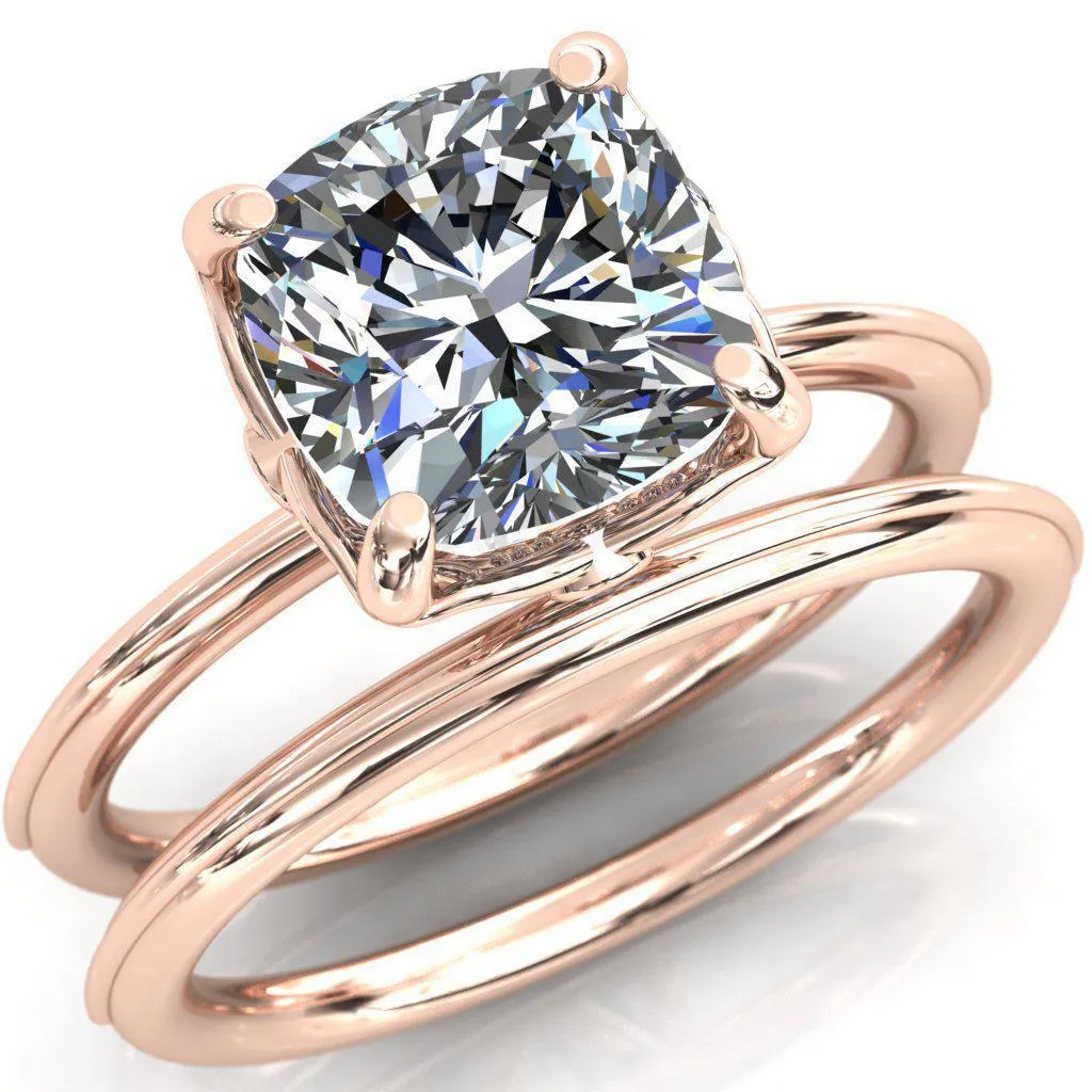 Pome Cushion Center Stone Small Wings Rail Engagement Ring