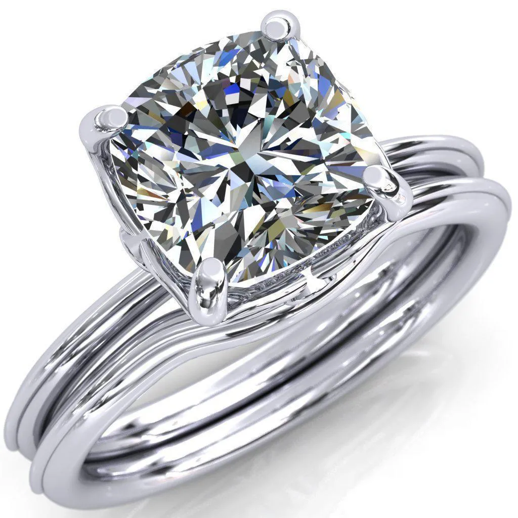 Pome Cushion Center Stone Small Wings Rail Engagement Ring