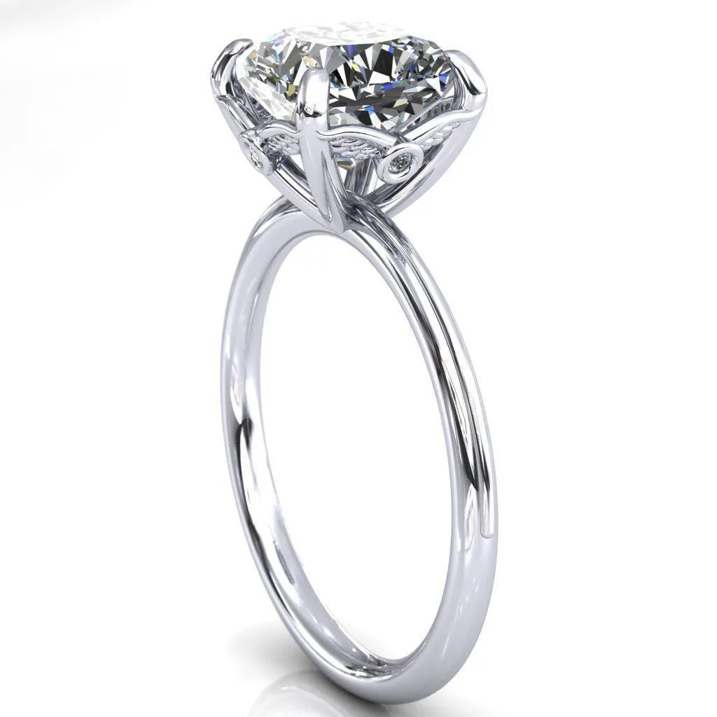 Pome Cushion Center Stone Small Wings Rail Engagement Ring