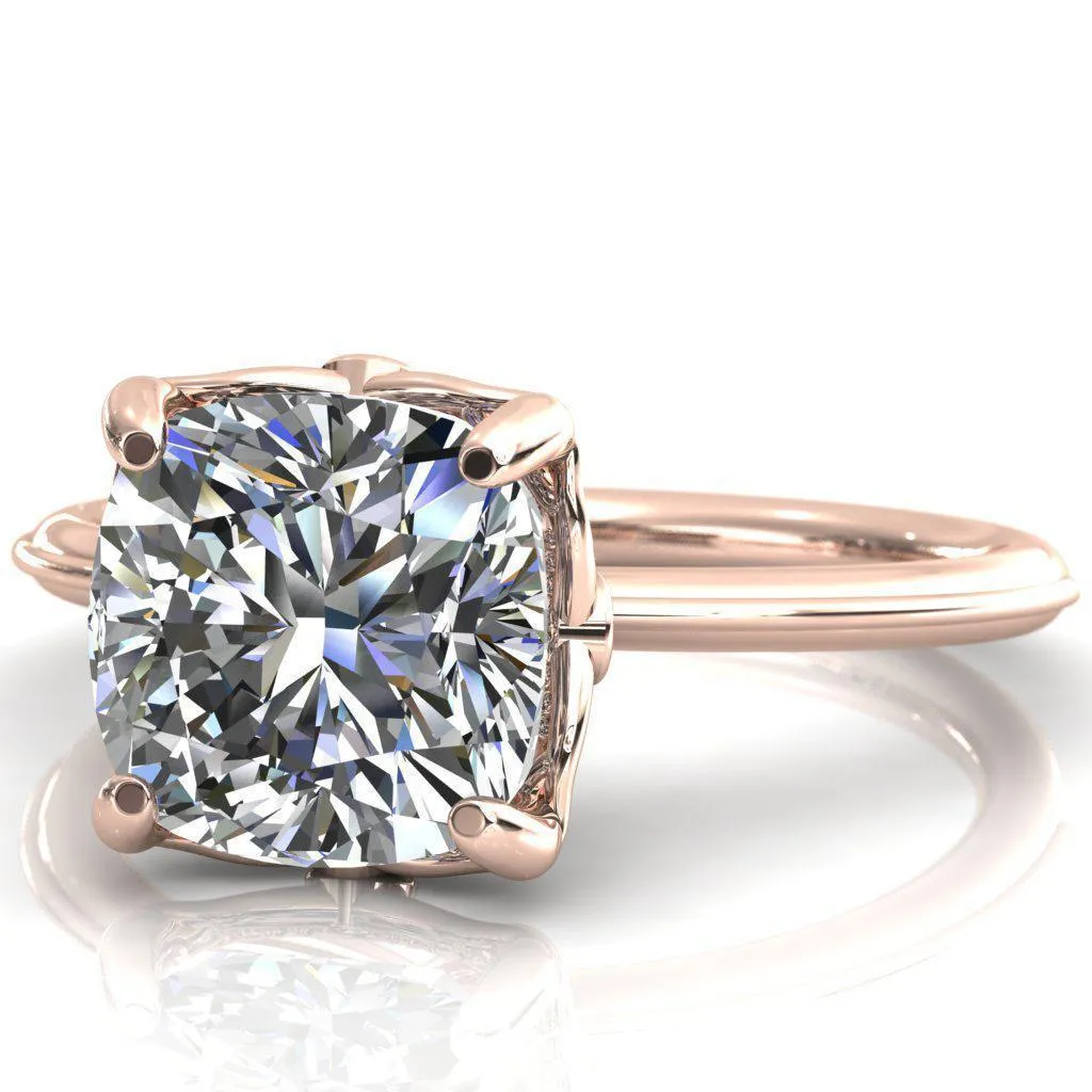 Pome Cushion Center Stone Small Wings Rail Engagement Ring
