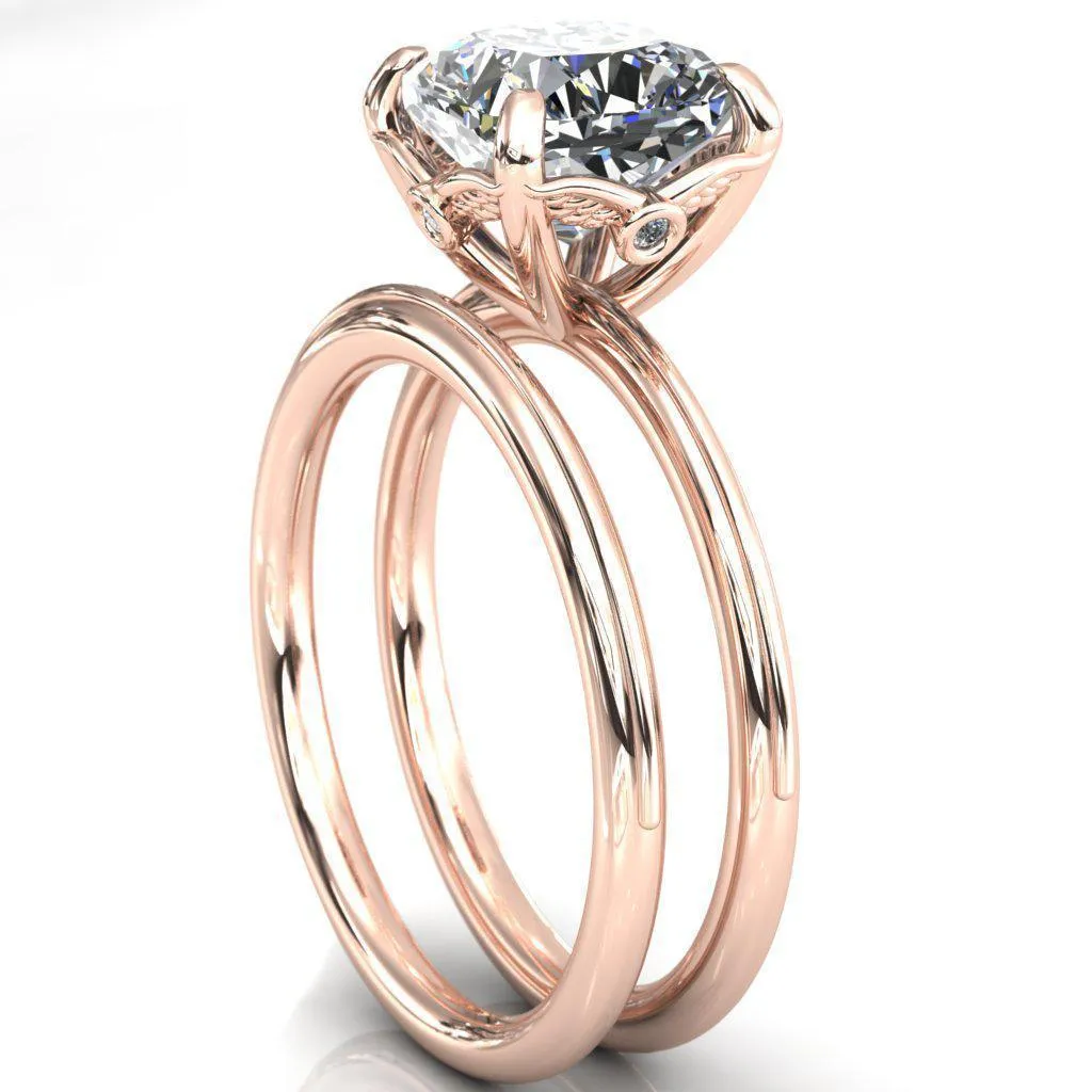 Pome Cushion Center Stone Small Wings Rail Engagement Ring